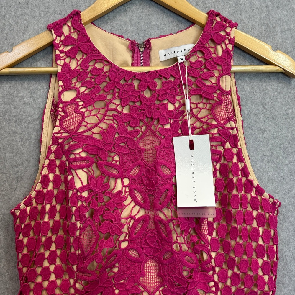Endless Rose Mini Tank Dress Magenta Pink Floral Lace Cutout Back Sz Medium NWT - Picture 4 of 13